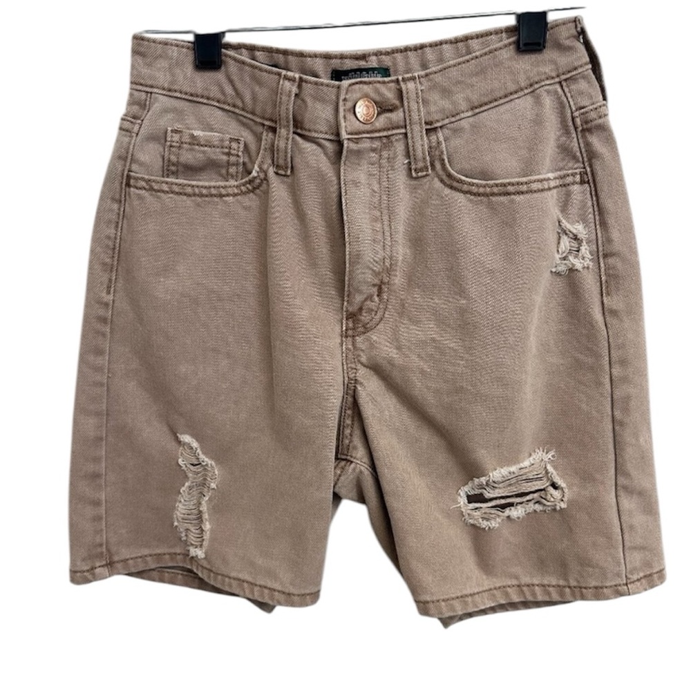 Wild Fable Women Size 00 / 24R High Rise Brown Bermuda Distress Jean Mom Shorts